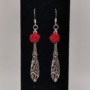 Elegant Red Rose Drop Earrings